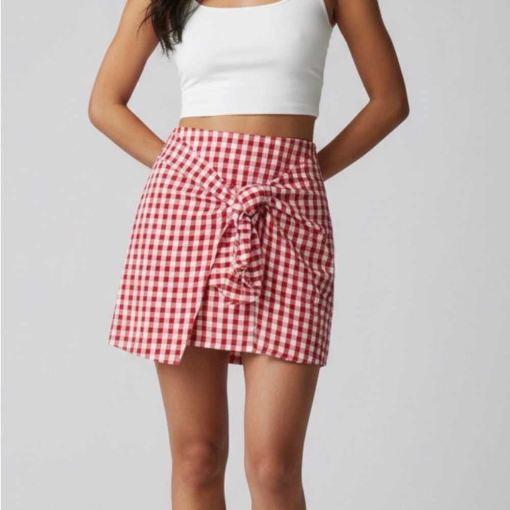 Bimba y Lola Red Gingham Wrap Mini Skirt Size 40 Like New